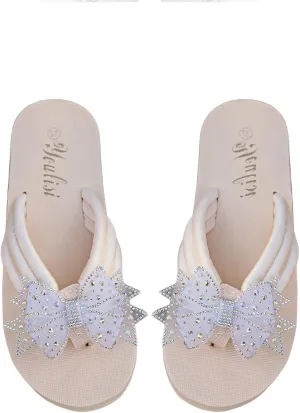 Women's Rhinestone Bow Thong Sandals Toe Post Open Toe Dressy Flip Flop Sandals