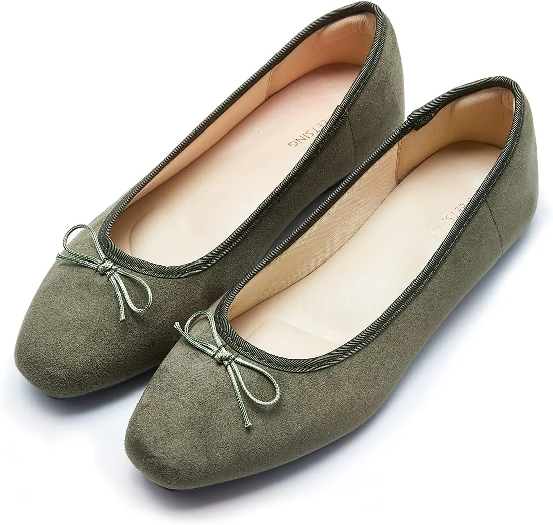 Women's Round Toe Ballet Flats Comfortable Bow Dressy Flats Shoes for Women