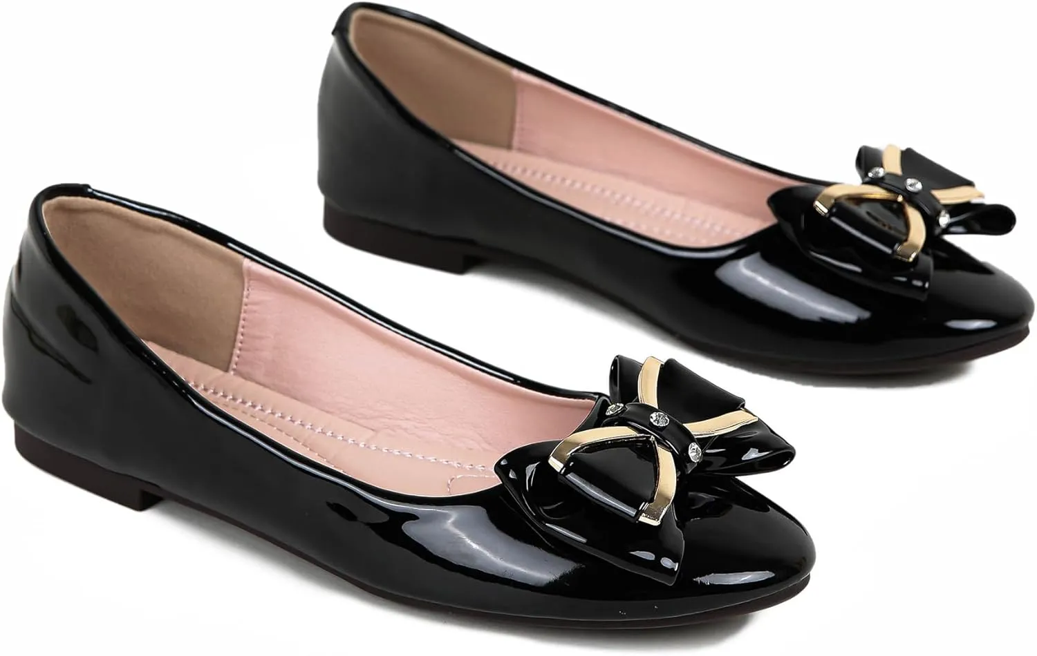 Women's Round Toe Leather Flats Cute Bow Ballet Flats Dress Shoes Comfort Slip on Flat Shoe