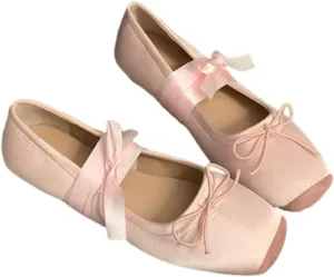 Women's Satin Ballet Flats Shoes Square Toe Silk Lace Up Ankle Strap Ladies Prom Wedding Bridal Shoes