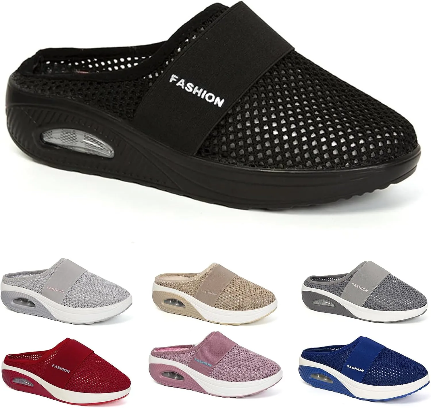 Womens Slip On Clogs and Mules Diabetic Air-Cushion Slip-On Walking Shoes Breathable Slippers Closed Toe Slides Orthopedic Diabetic Shoes with Arch-Support