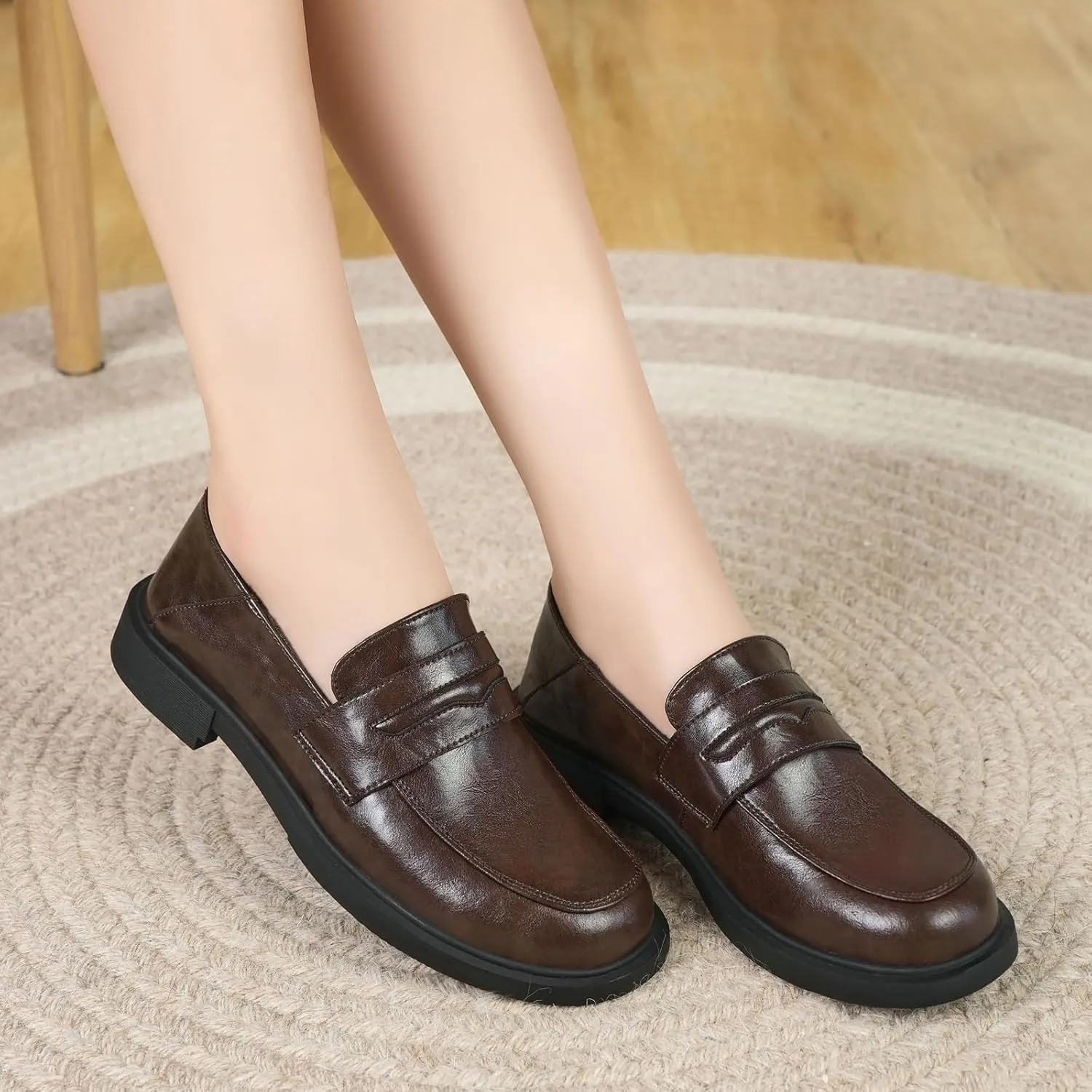 Women's Slip On Loafer Leather Casual Work Office Dressy Shoes