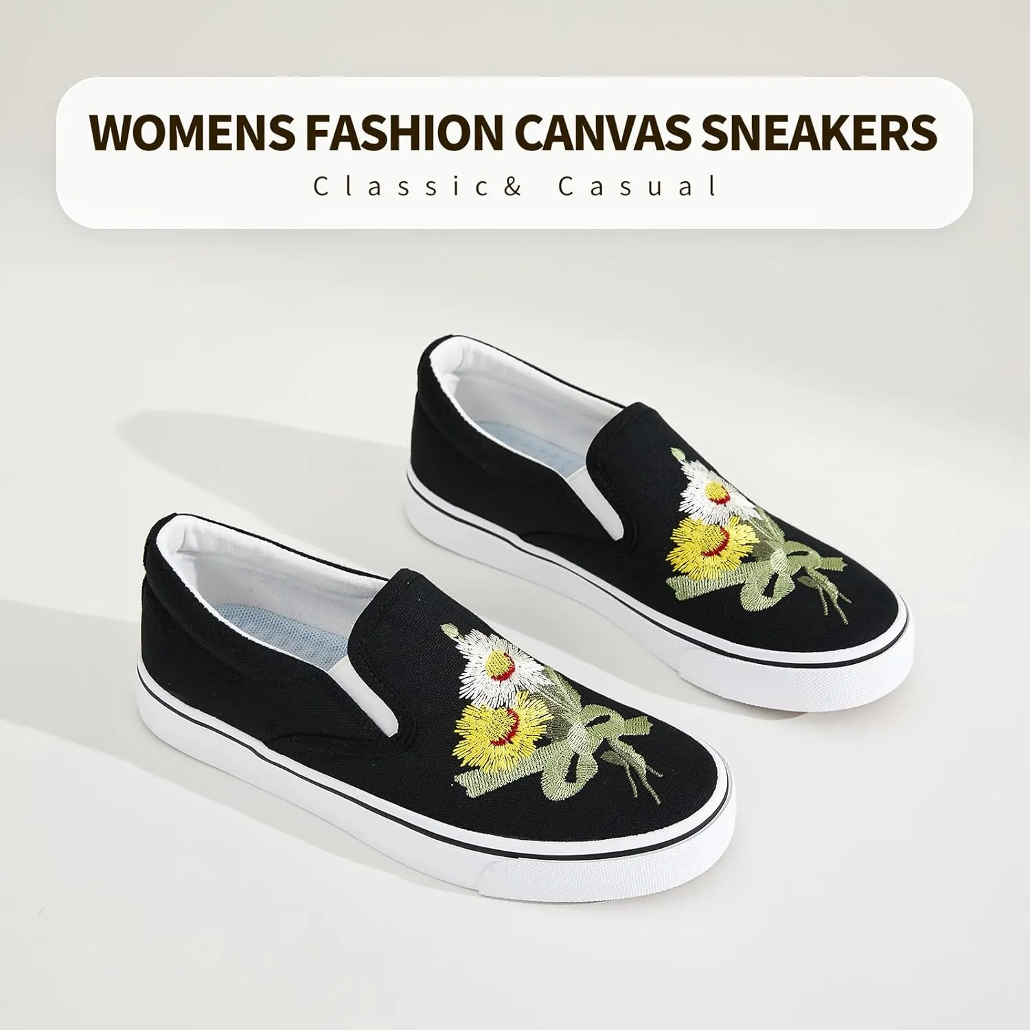 Women's Slip on Shoes Canvas Sneakers Loafers Non Slip Shoes Low Top Casual Shoes
