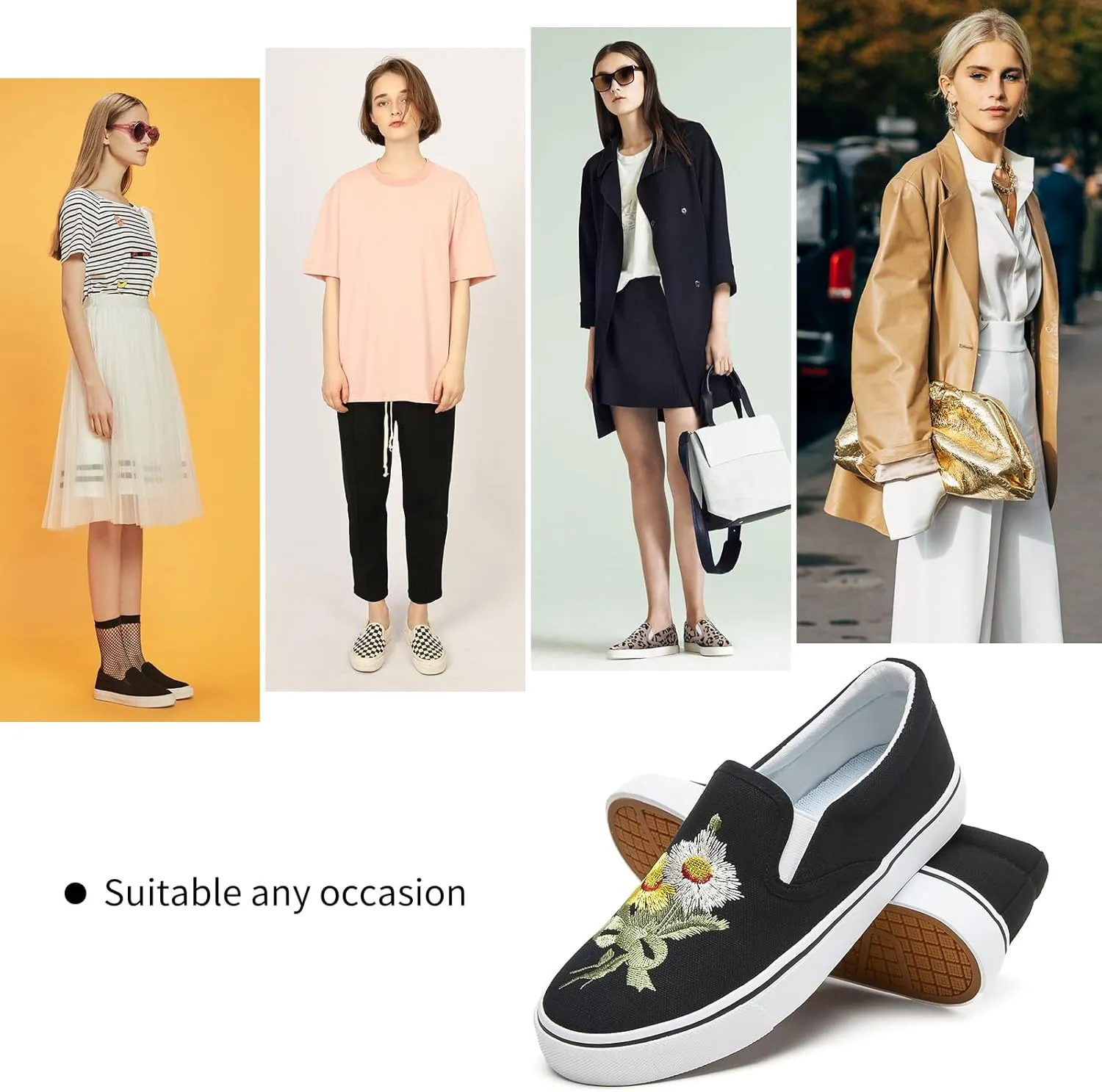Women's Slip on Shoes Canvas Sneakers Loafers Non Slip Shoes Low Top Casual Shoes