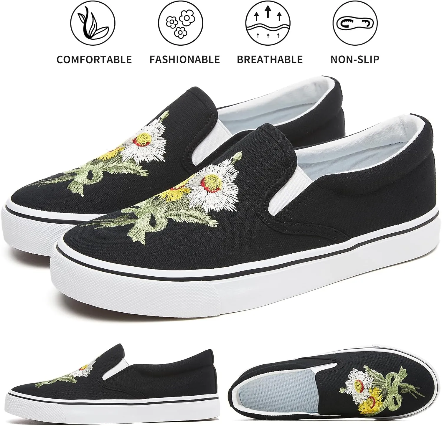 Women's Slip on Shoes Canvas Sneakers Loafers Non Slip Shoes Low Top Casual Shoes