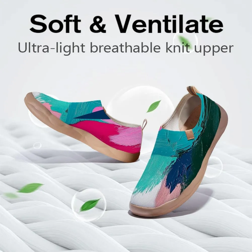 Women's Slip On Sneakers Casual Loafers Knitted Art Painted Comfort Soft Walking Shoes Oil Painting