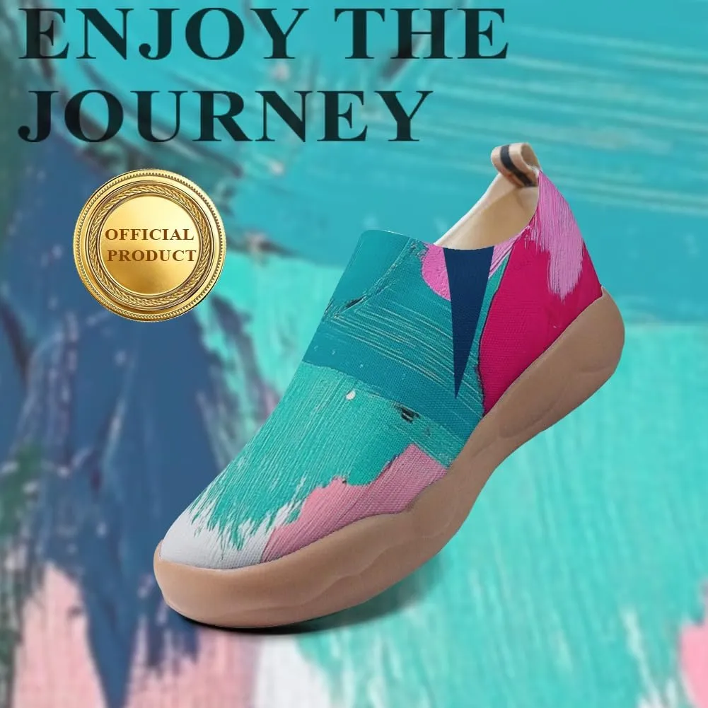 Women's Slip On Sneakers Casual Loafers Knitted Art Painted Comfort Soft Walking Shoes Oil Painting