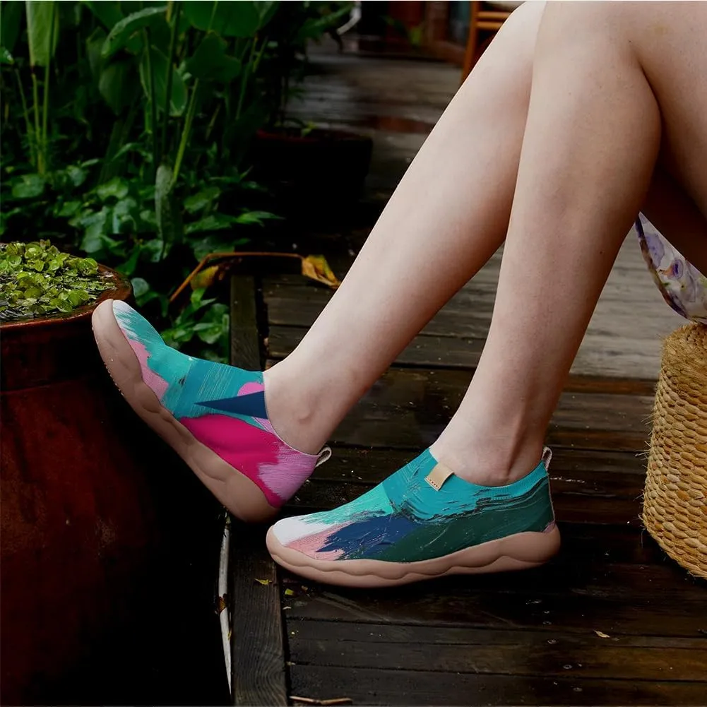 Women's Slip On Sneakers Casual Loafers Knitted Art Painted Comfort Soft Walking Shoes Oil Painting
