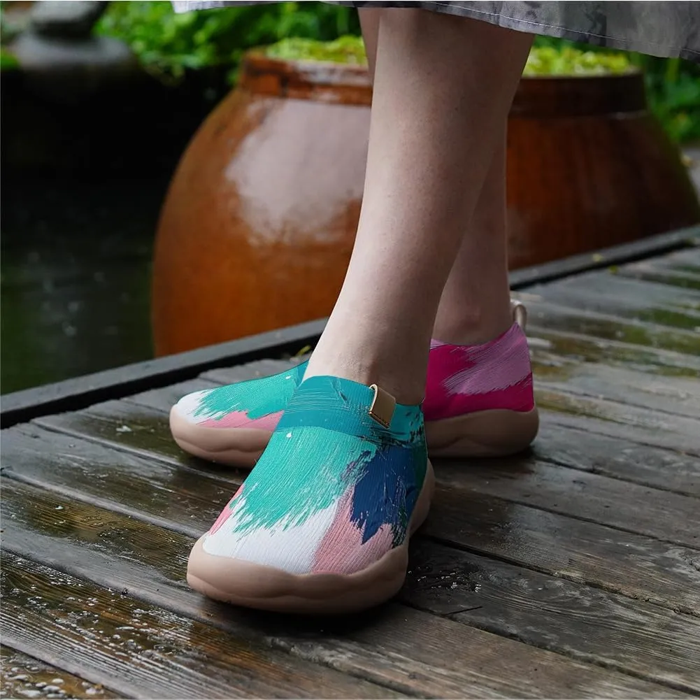 Women's Slip On Sneakers Casual Loafers Knitted Art Painted Comfort Soft Walking Shoes Oil Painting