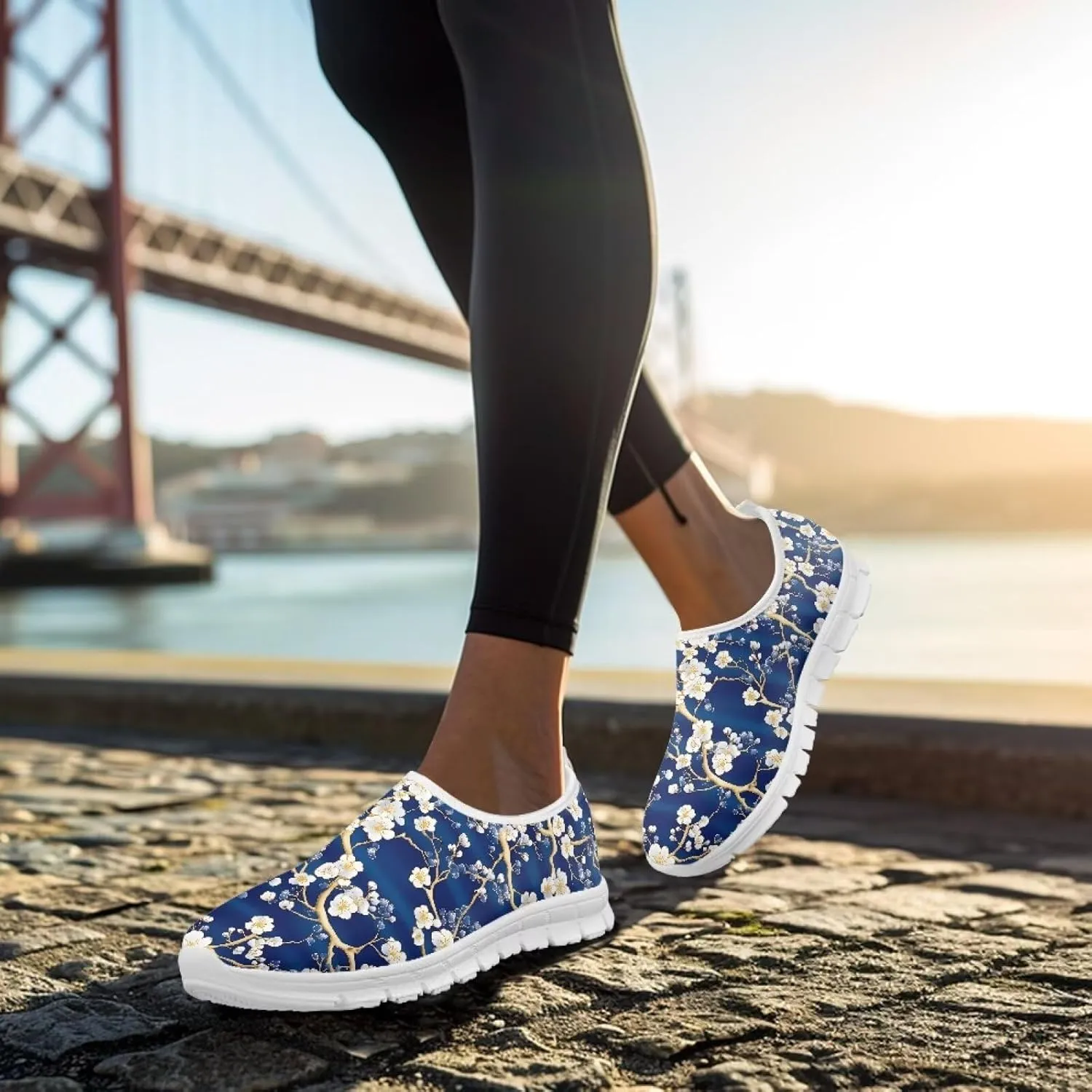 Womens Slip On Walking Shoes Non Slip Fashion Sneakers Breathable Workout Shoes Lightweight Gym Loafers White Sole