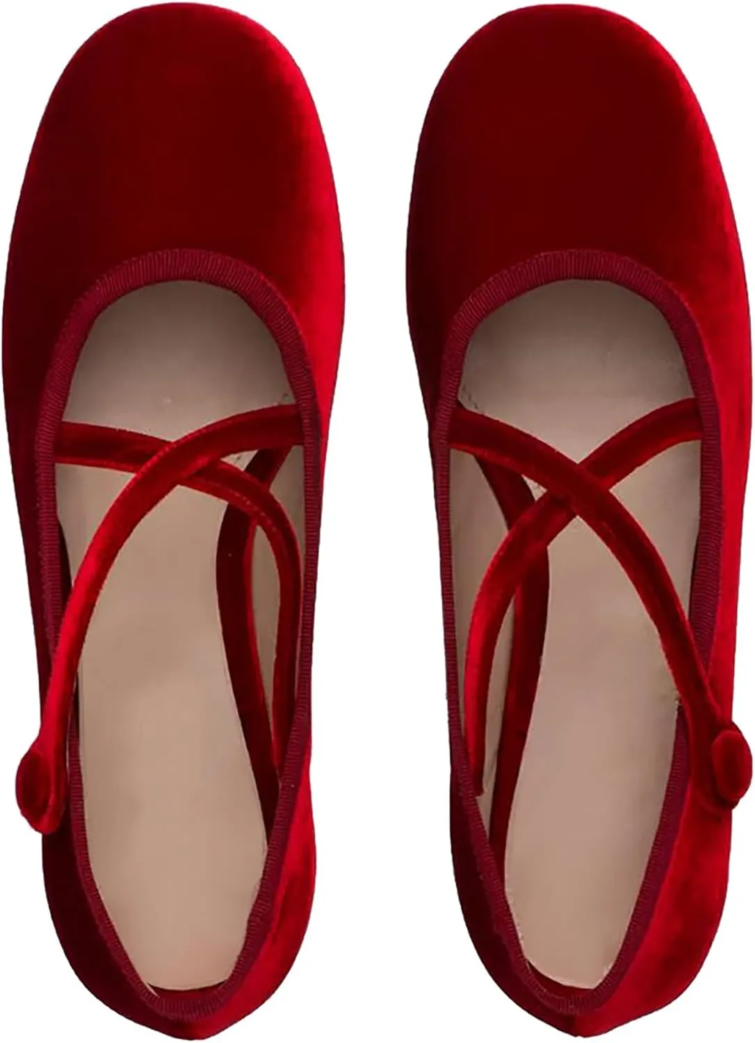 Women's Soft Velvet Flats Shoes Comfort Round Toe Ballet Shoes, Cross Strap Work Casual Flats, Simple Solid Color Walk Mary Jane Slip On Low Heels