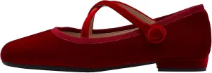 Women's Soft Velvet Flats Shoes Comfort Round Toe Ballet Shoes, Cross Strap Work Casual Flats, Simple Solid Color Walk Mary Jane Slip On Low Heels