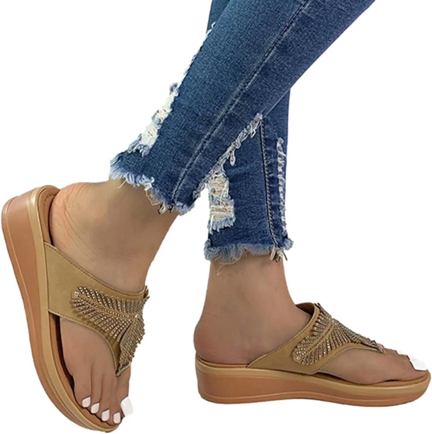 Women's Sparkly Flip Flops Fashion Rhinestone Smooth High Arch Support Comfort Glitter Trendy Thong Sandal Shoes