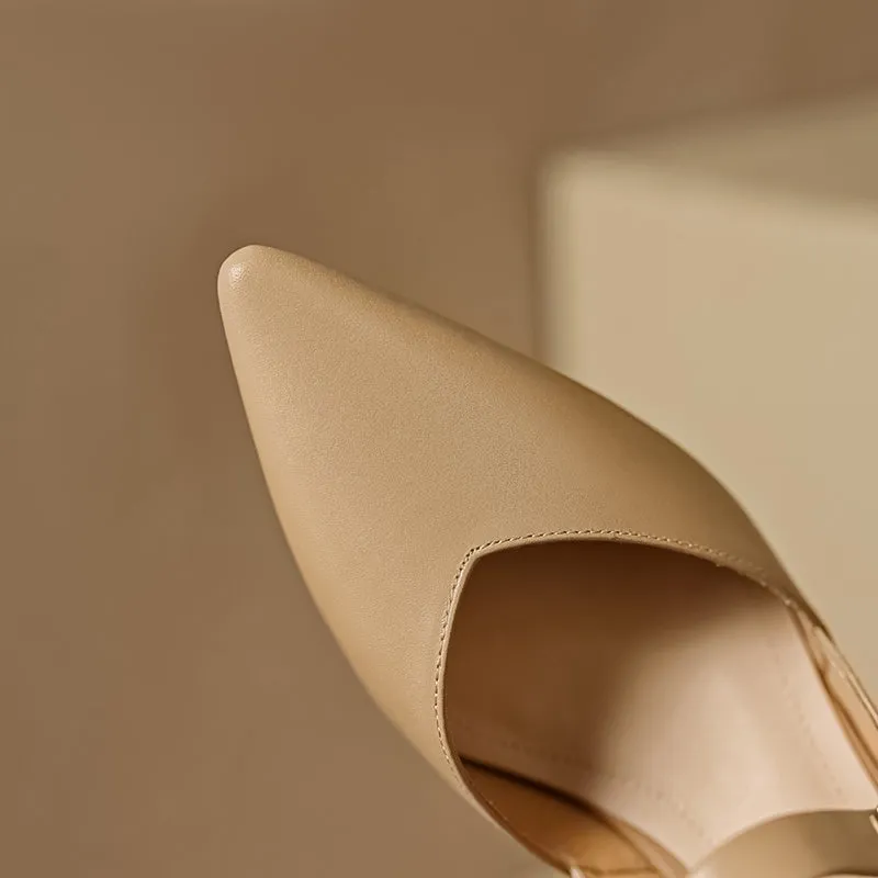 Women's Stylish Leather Kitten Heel Pointed Toe V Cut Mule Heel