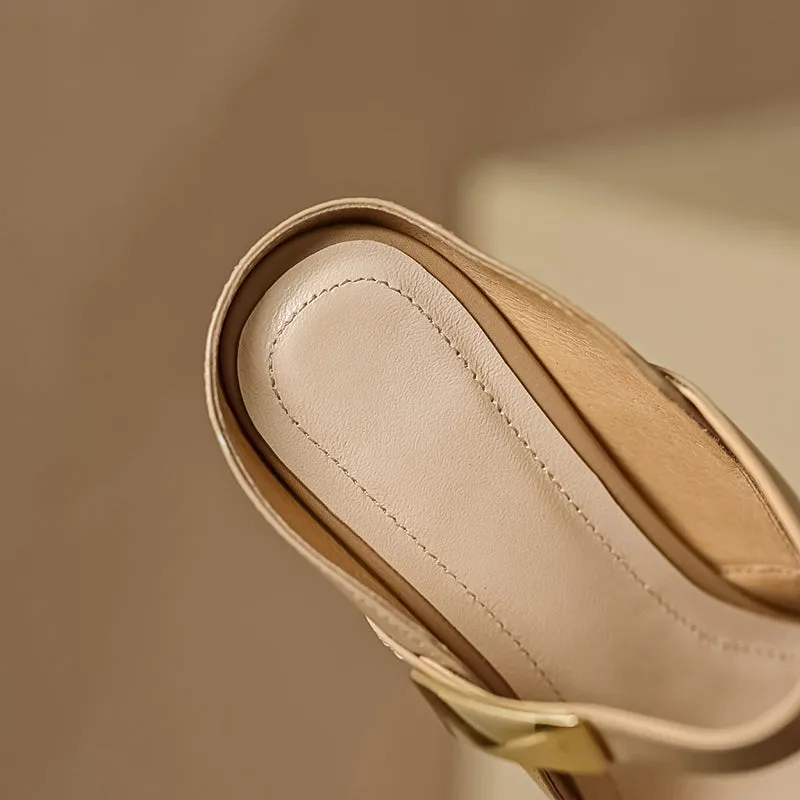 Women's Stylish Leather Kitten Heel Pointed Toe V Cut Mule Heel