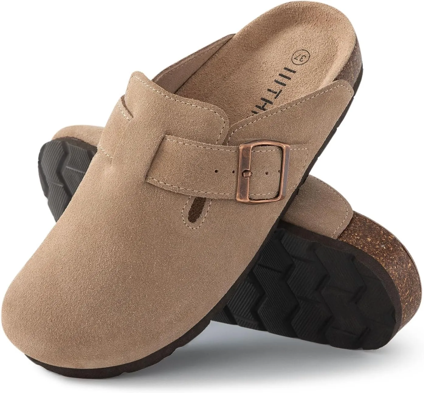 Women's Suede Clogs Cork Footbed Clogs for Women Soft Leather Adjustable Buckle Slip-on Potato Shoes Sandals