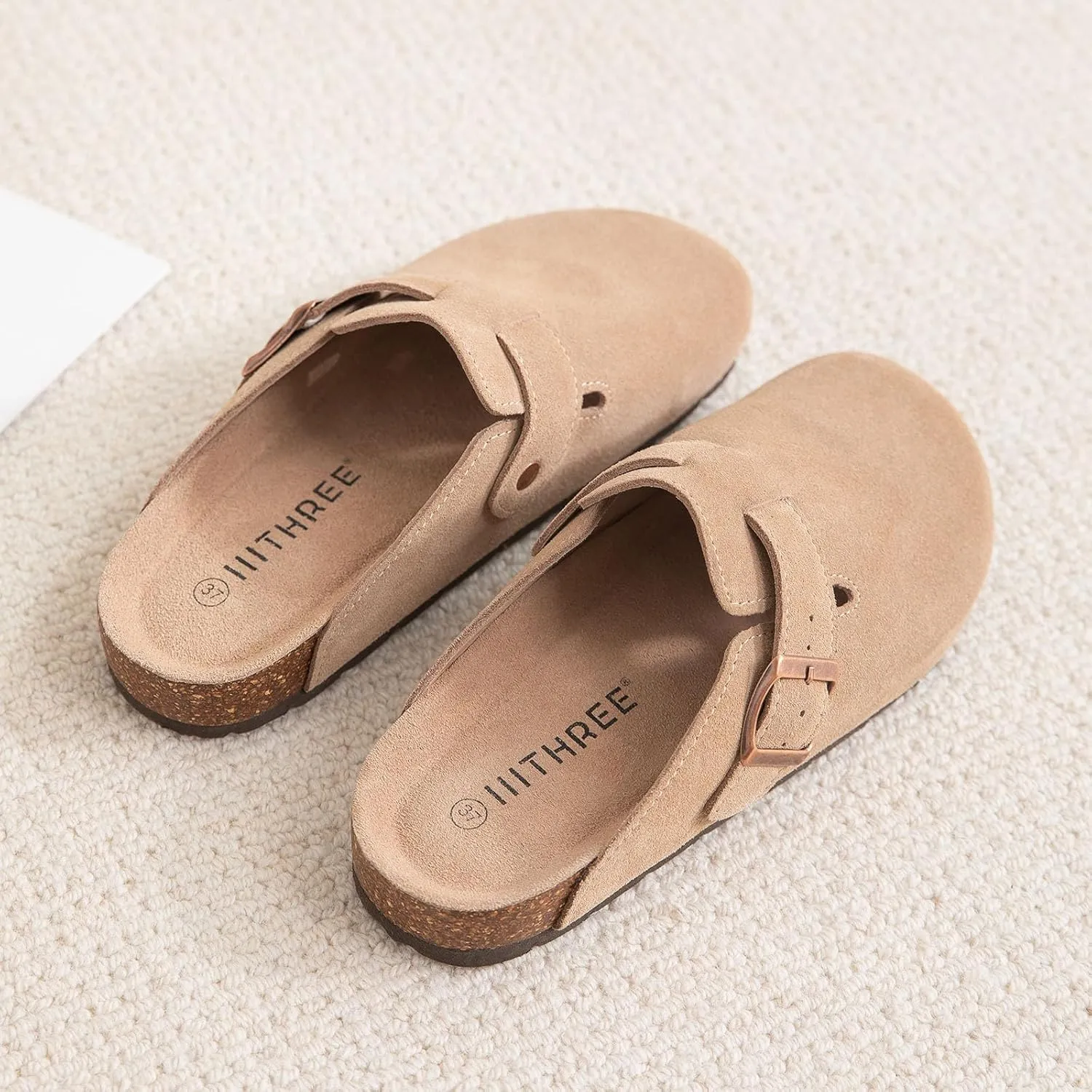Women's Suede Clogs Cork Footbed Clogs for Women Soft Leather Adjustable Buckle Slip-on Potato Shoes Sandals