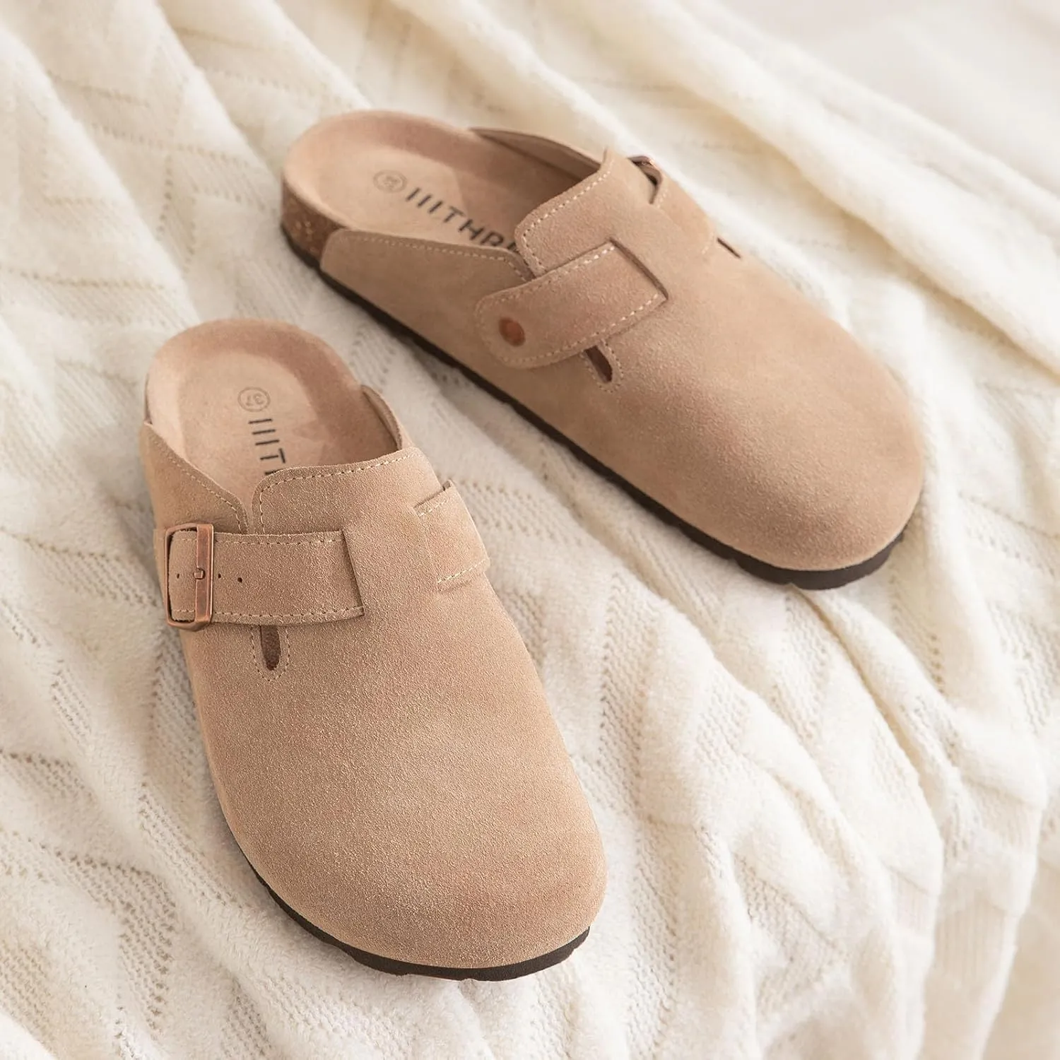 Women's Suede Clogs Cork Footbed Clogs for Women Soft Leather Adjustable Buckle Slip-on Potato Shoes Sandals
