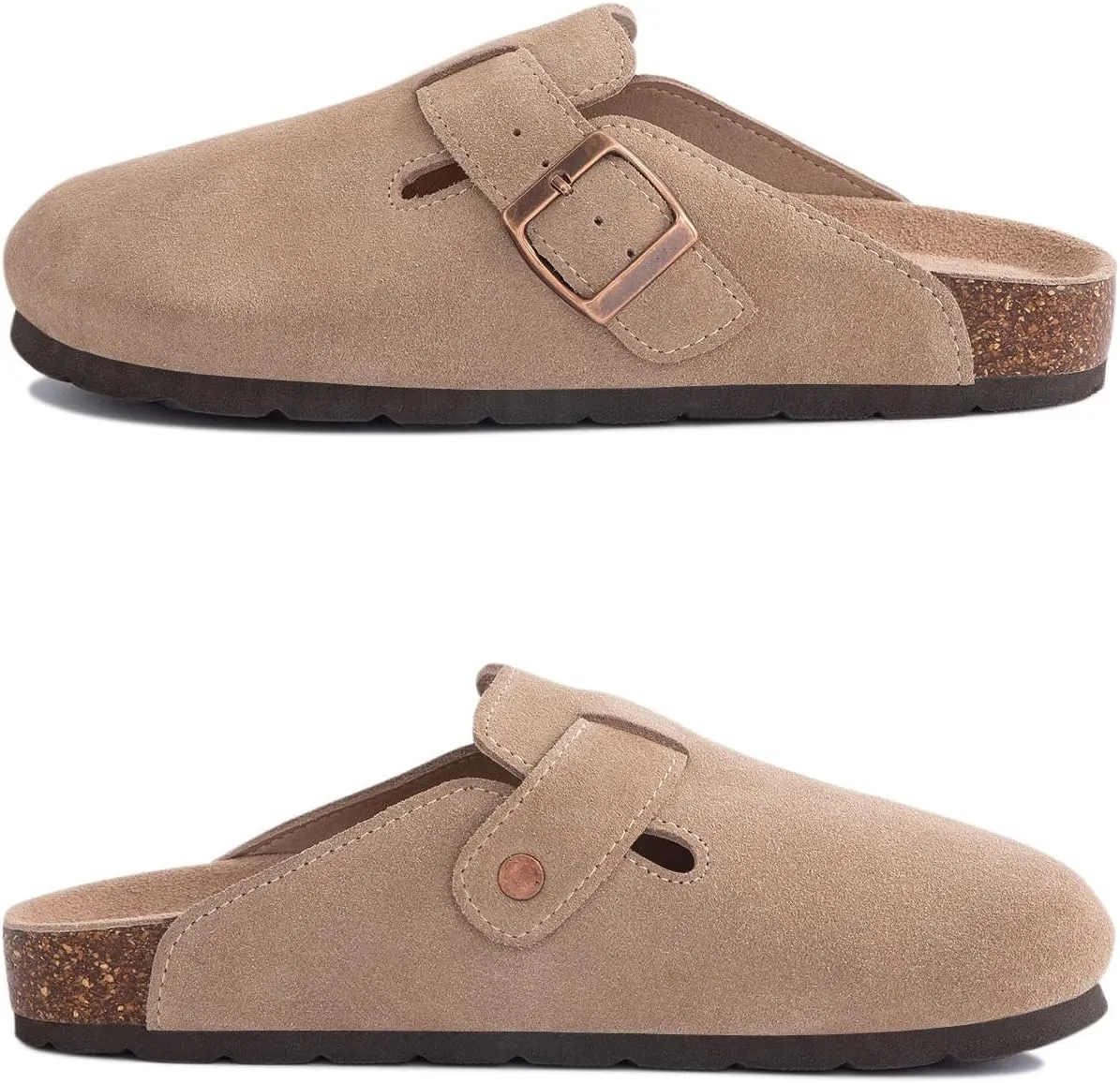 Women's Suede Clogs Cork Footbed Clogs for Women Soft Leather Adjustable Buckle Slip-on Potato Shoes Sandals