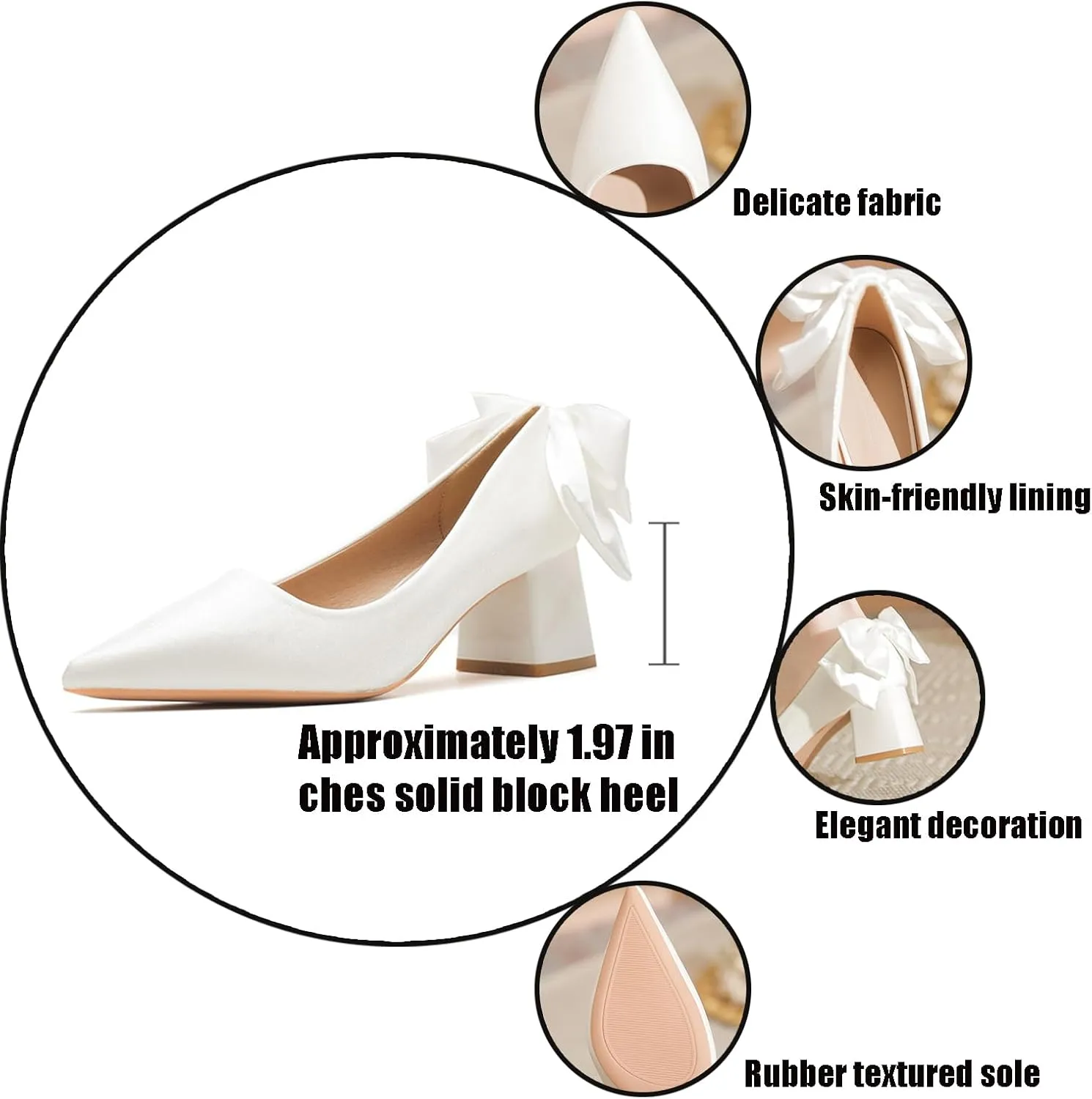Women's Suede Pointed Toe Chunky Heel Pumps with Bow Classic Slip-On Shallow Non-Slip Mid Block Heel Business Party Dress Shoes