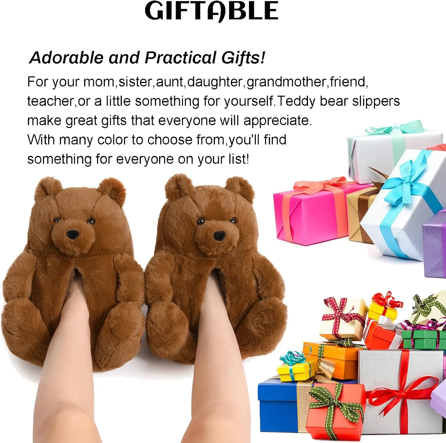Women's Teddy Bear Slippers Mom Gift Slippers Cozy Women Fuzzy Indoor House Shoes Fun Costume for Adults Cute Animal Slides for Women Her Birthday Valentine's Gift Ideas