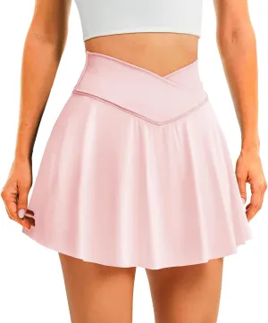 Womens Tennis Skirt with Pockets Shorts Crossover High Waisted Athletic Skorts Skirts for Golf Running Workout
