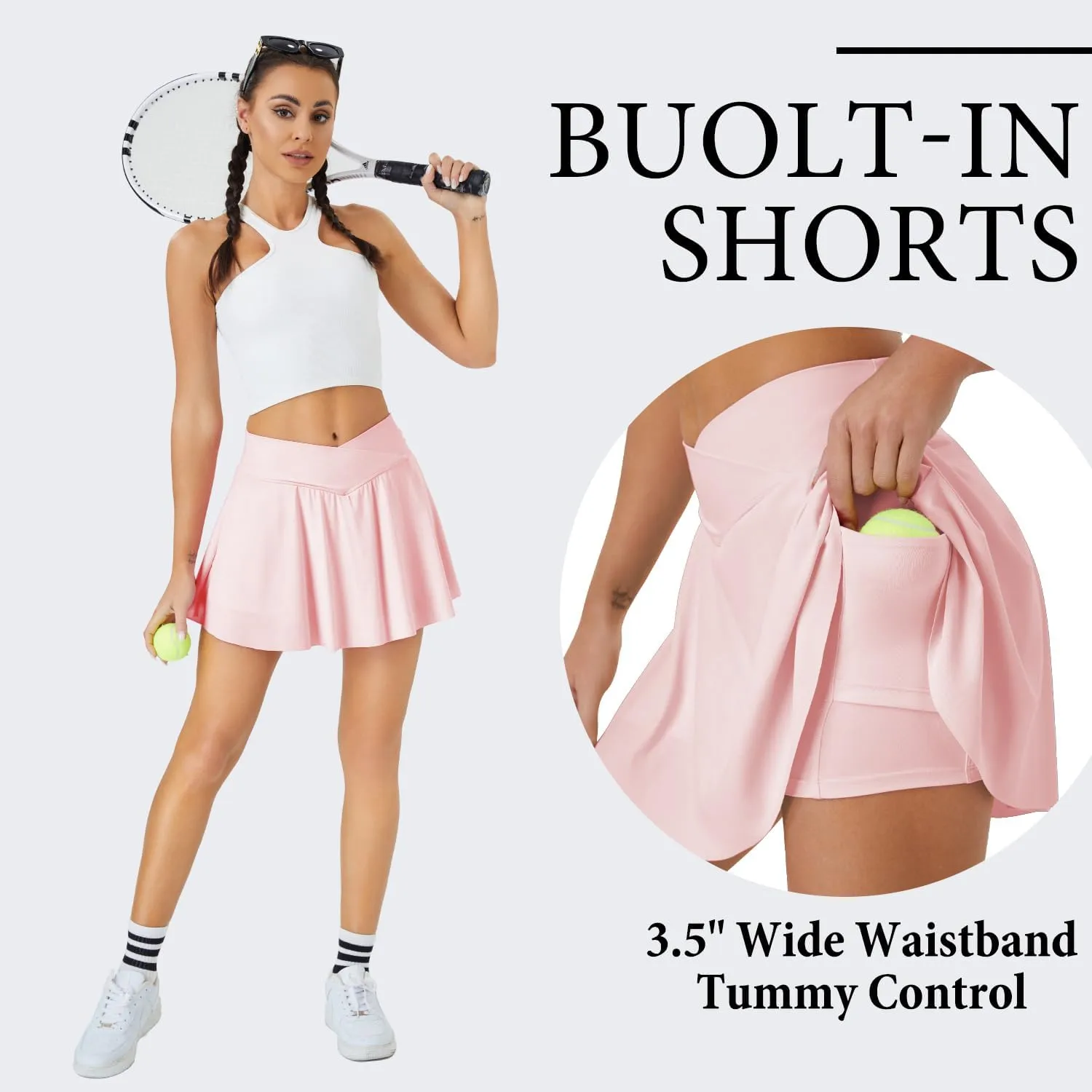 Womens Tennis Skirt with Pockets Shorts Crossover High Waisted Athletic Skorts Skirts for Golf Running Workout