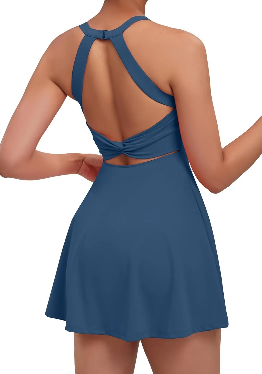 Womens Tennis Workout Dress with Open-Back Waistband Shorts Golf Acitve Side Slit Dresses