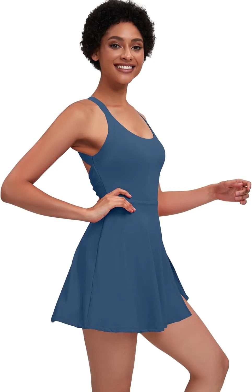 Womens Tennis Workout Dress with Open-Back Waistband Shorts Golf Acitve Side Slit Dresses