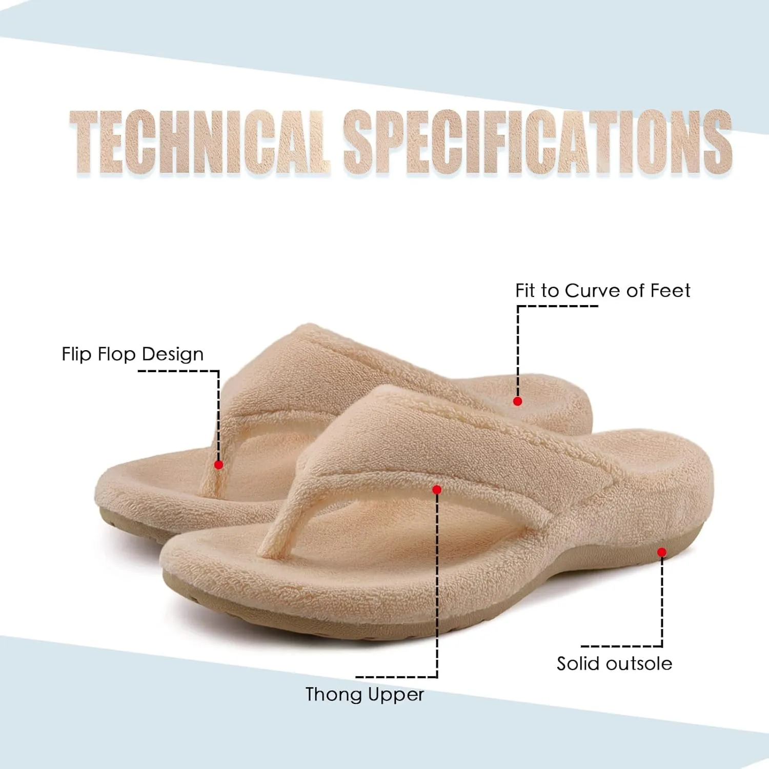 Women's Thong Spa Slippers with Arch Support Flip Flop House Slippers for Women Indoor and Outdoor