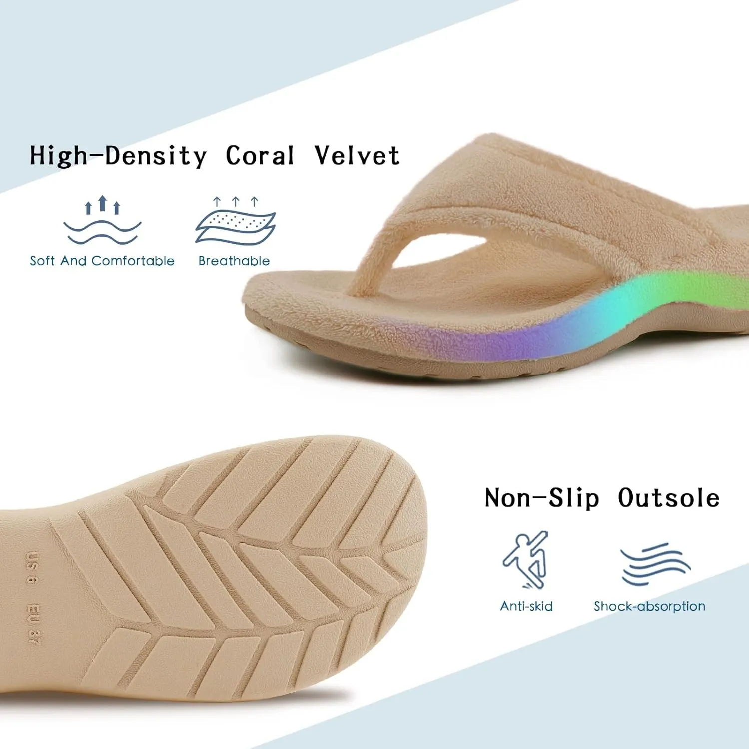 Women's Thong Spa Slippers with Arch Support Flip Flop House Slippers for Women Indoor and Outdoor