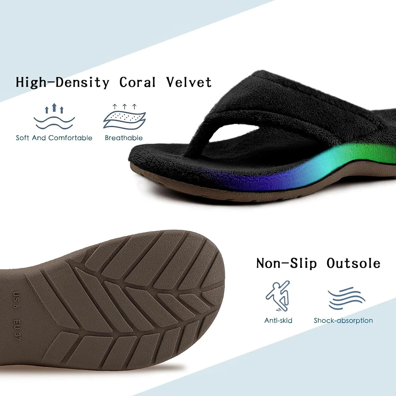 Women's Thong Spa Slippers with Arch Support Flip Flop House Slippers for Women Indoor and Outdoor