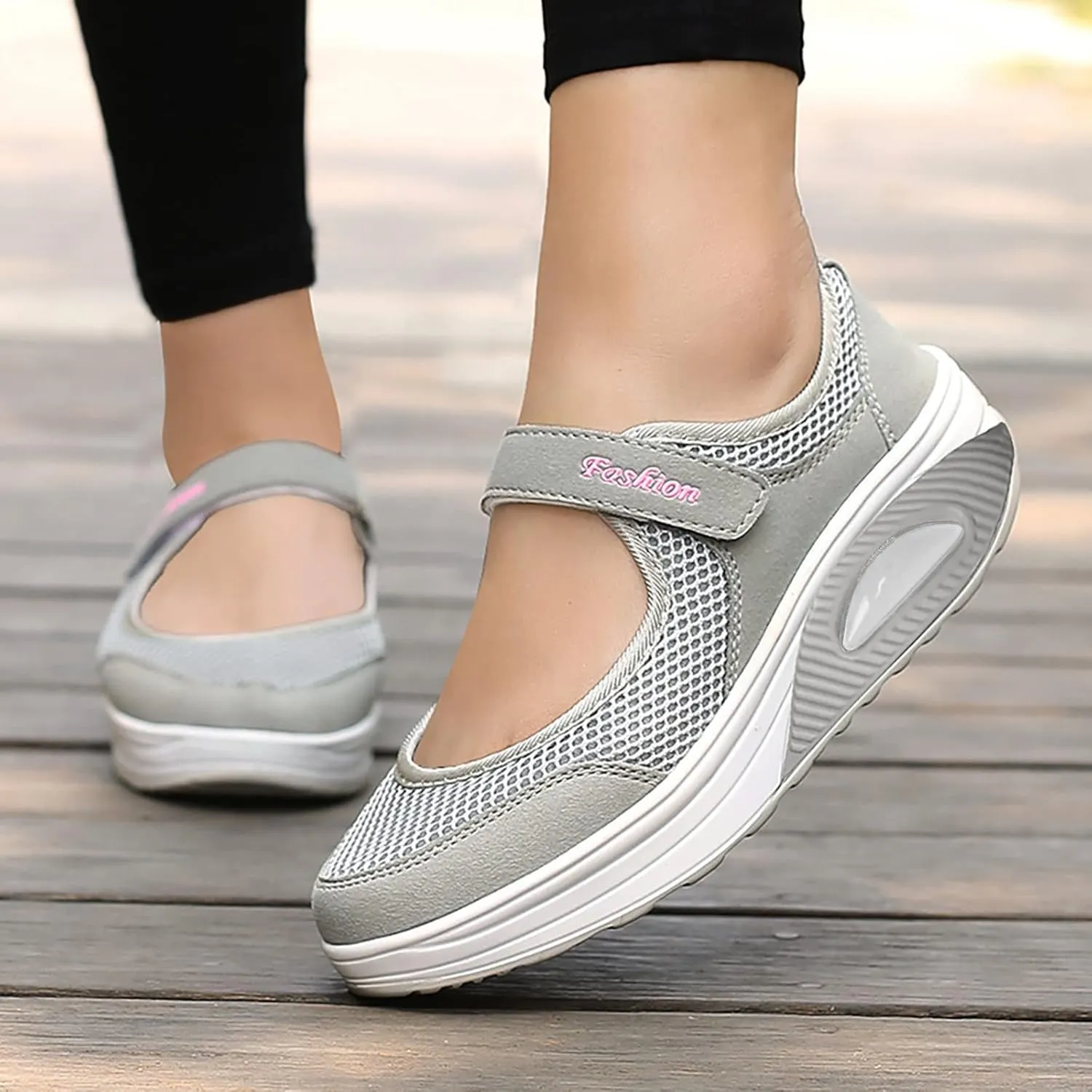 Women's Walking Shoes Orthotic Walking Sneakers Wide Width Non-Slip Sneakers Adjustable Breathable Platform Mesh Sandals