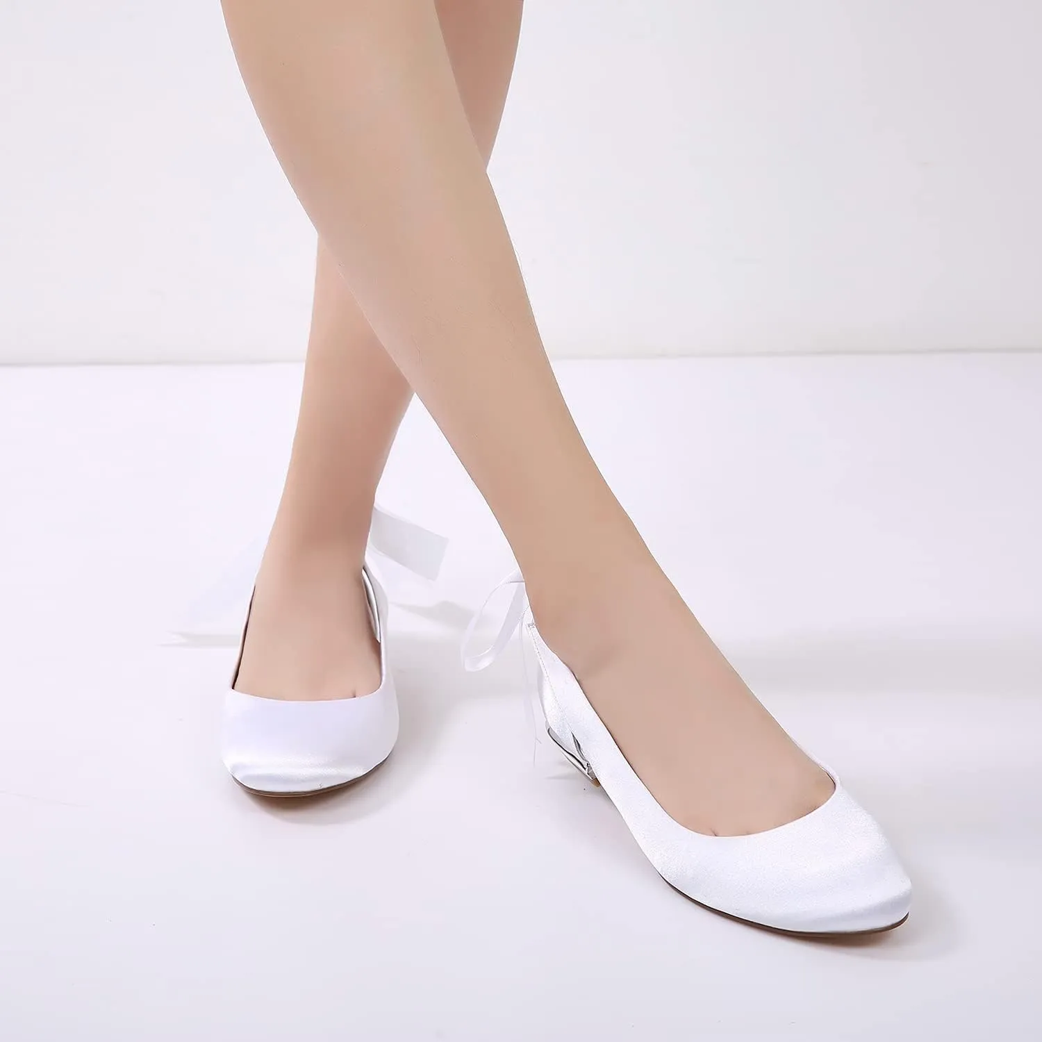 Women's Wedding Shoes Round Toe Slip on Bow Tie Satin Party Evening Ballerina Shoes