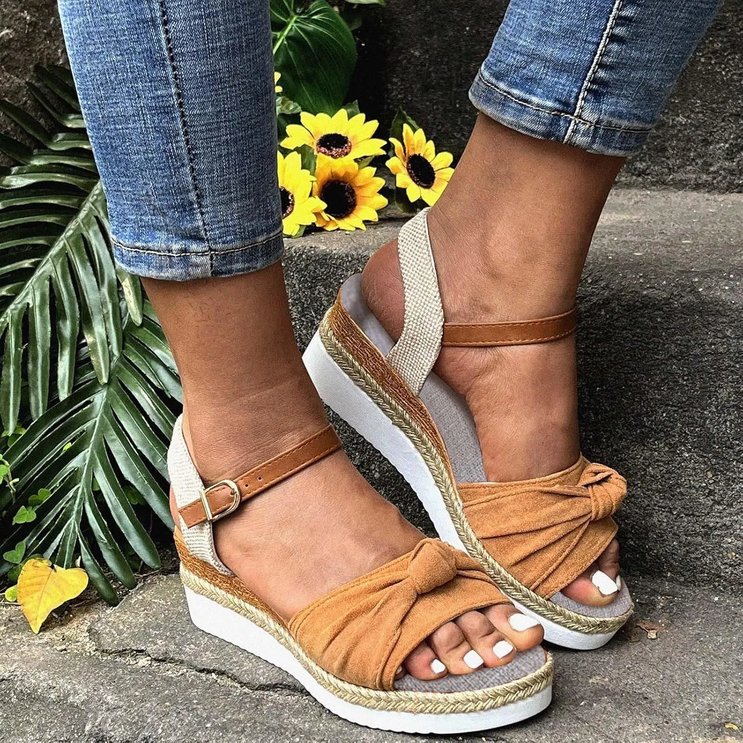Womens Wedge Sandals Mid Heel Espadrilles Wedges Platform Sandals for Women Dressy Summer Comfortable Orthopedic Sandals Strappy Sandals for Women Walking Sandals Casual