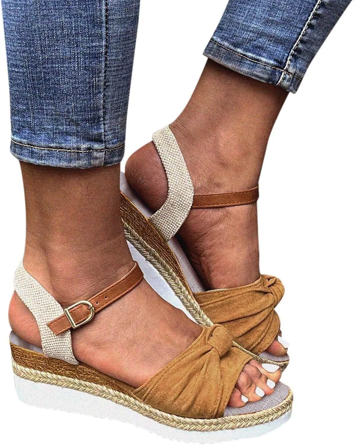 Womens Wedge Sandals Mid Heel Espadrilles Wedges Platform Sandals for Women Dressy Summer Comfortable Orthopedic Sandals Strappy Sandals for Women Walking Sandals Casual