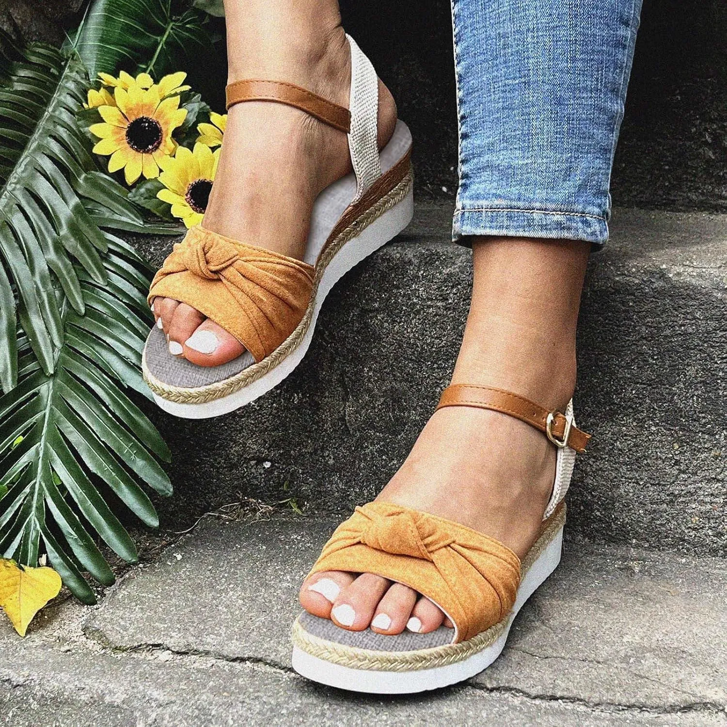 Womens Wedge Sandals Mid Heel Espadrilles Wedges Platform Sandals for Women Dressy Summer Comfortable Orthopedic Sandals Strappy Sandals for Women Walking Sandals Casual