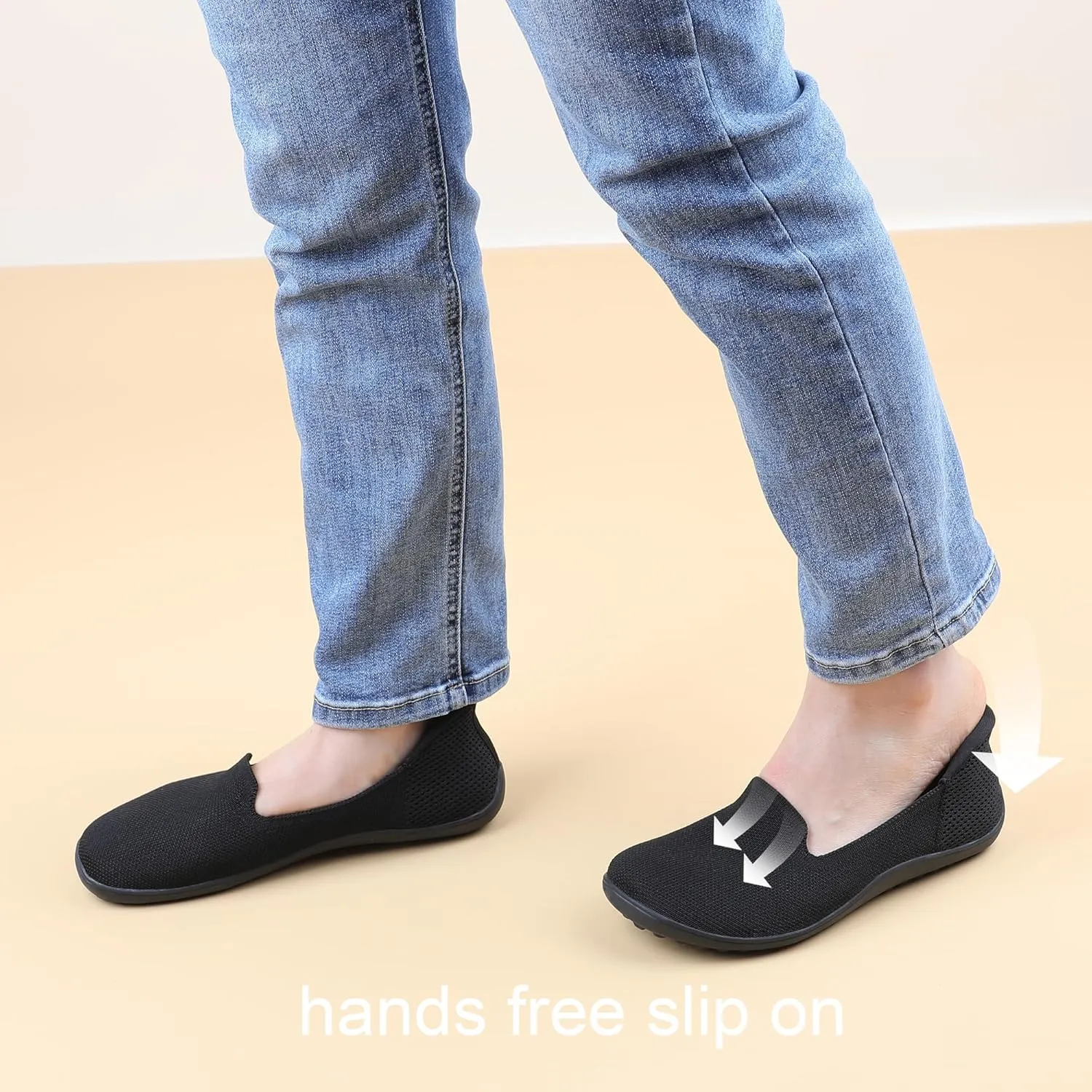 Womens Wide Toe Box Slip on Walking Shoes Non Slip Shoes Arch Support Casual Loafers Soft Knit Shoes