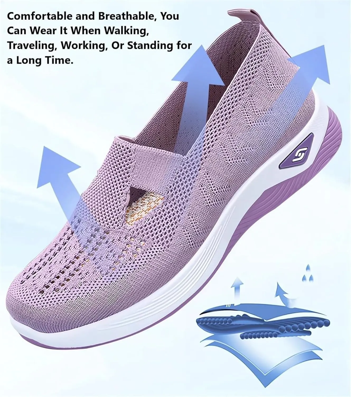 Women's Woven Orthopedic Breathable Soft Shoes Go Walk Slip on Shoes Diabetic Foam Shoes Hands Free Slip on Sneakers with Arch Support for Women