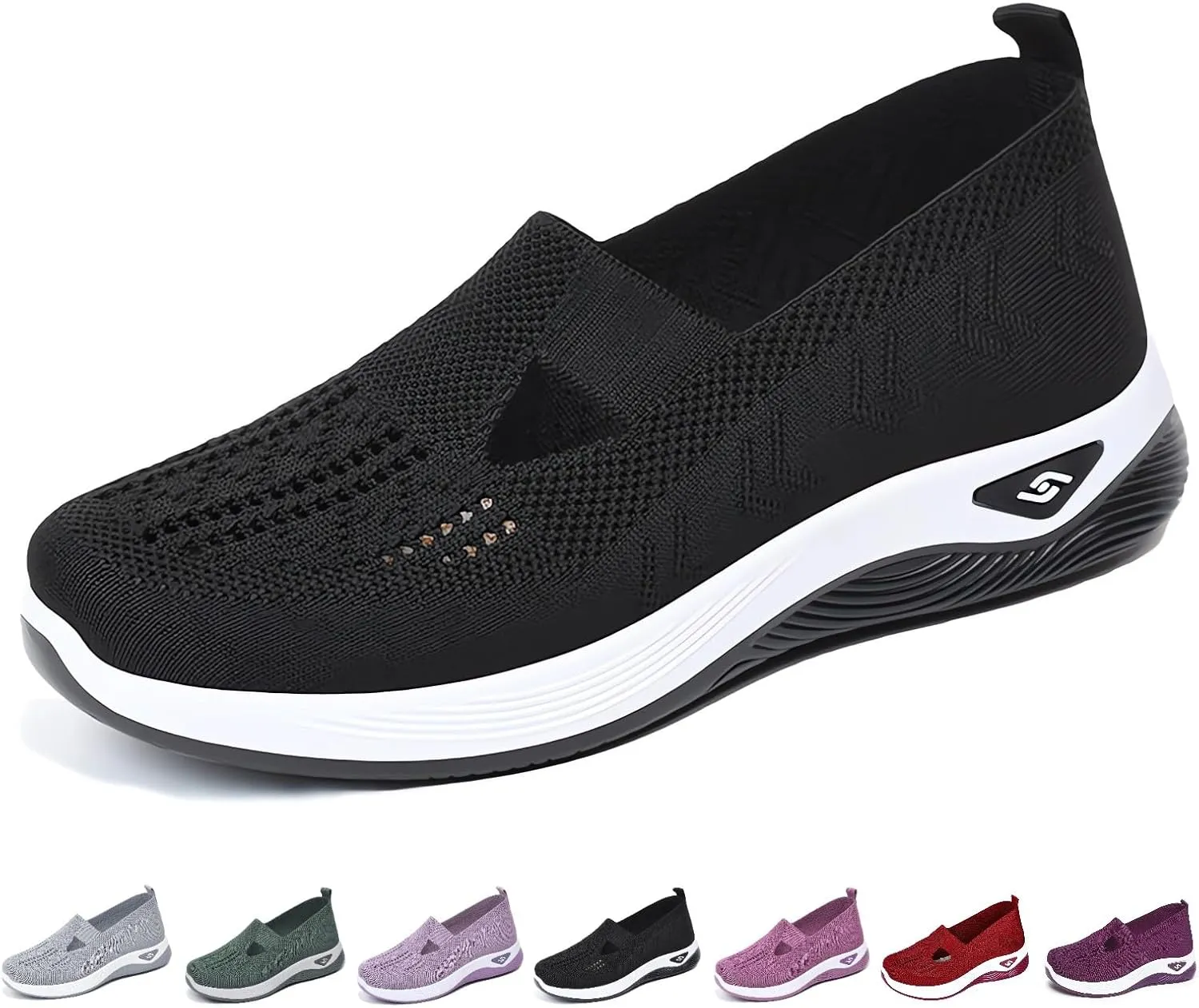 Women's Woven Orthopedic Breathable Soft Shoes Go Walking Slip on Diabetic Foam Shoes Hands Free Slip in Sneakers Arch Support