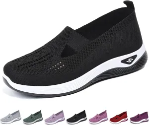 Women's Woven Orthopedic Breathable Soft Shoes Go Walking Slip on Diabetic Foam Shoes Hands Free Slip in Sneakers Arch Support