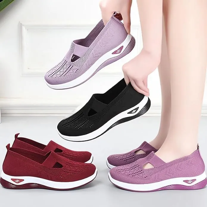 Women's Woven Orthopedic Breathable Soft Walking Shoes Slip-on Diabetic Hands Free Foam Shoes Wide Width with Arch Support Comfort Non Slip Work Sneakers Loafers