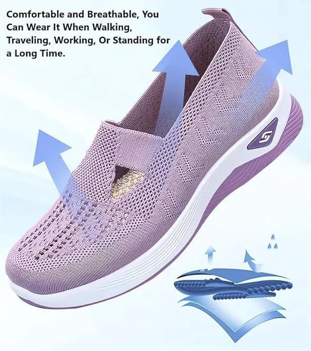 Women's Woven Orthopedic Breathable Soft Walking Shoes Slip-on Diabetic Hands Free Foam Shoes Wide Width with Arch Support Comfort Non Slip Work Sneakers Loafers