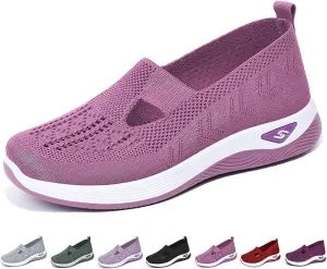 Women's Woven Orthopedic Breathable Soft Walking Shoes Slip-on Diabetic Hands Free Foam Shoes Wide Width with Arch Support Comfort Non Slip Work Sneakers Loafers