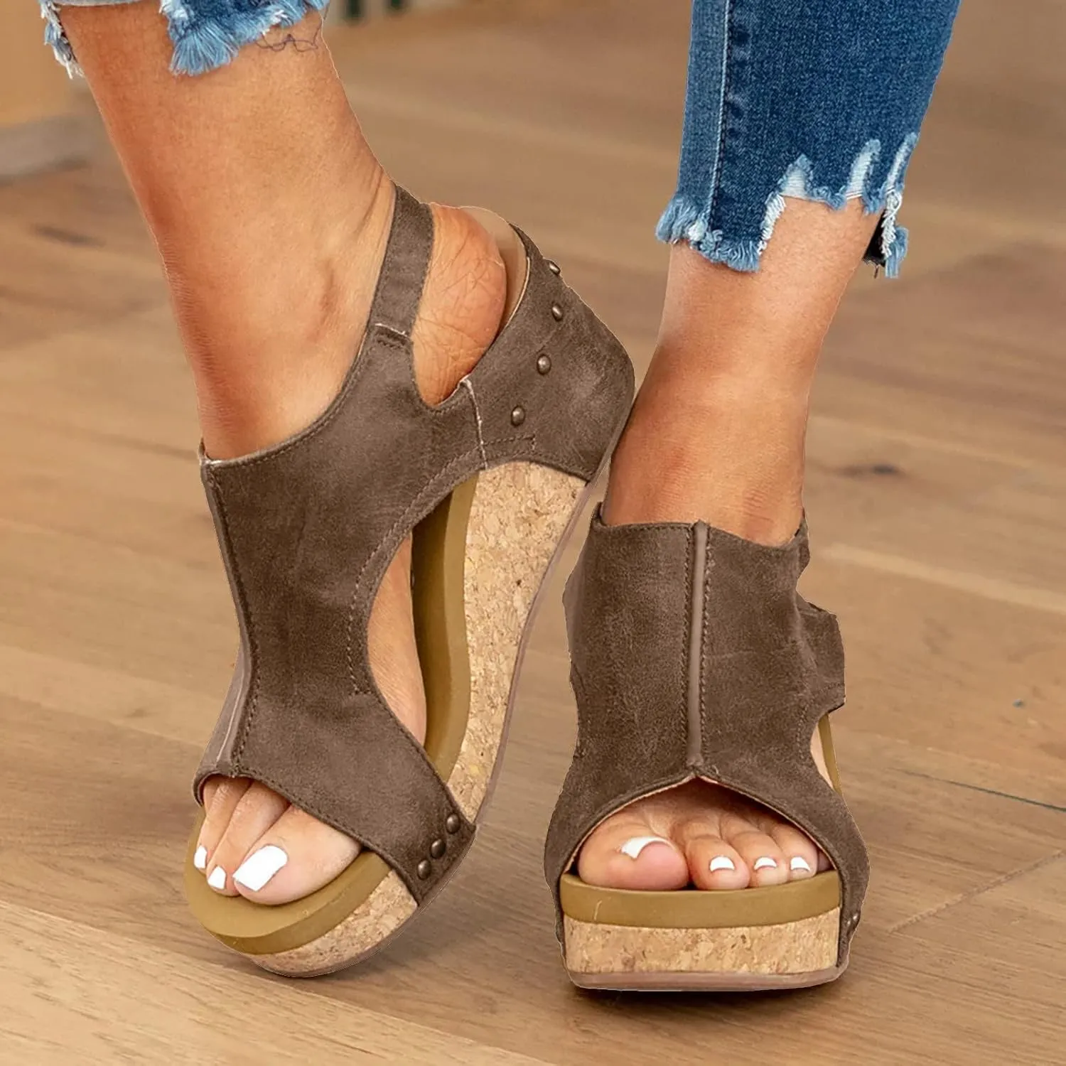 Womenyiaor Wedge Sandals for Women 2024, Women's Platform Wedge Sandals Open Toe Buckle Ankle Strap Espadrilles Wedge Sandals Women Casual Dressy Summer Shoes