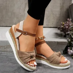 Womenyiaor Wedge Sandals for Women, Espadrilles for Women Open Toe Ankle Strap Wedge Heels Sandals Dressy Summer Platform Sandals Comfortable Slip on Sandals Orthopedic Sandals Casual (A-Khaki, 8)