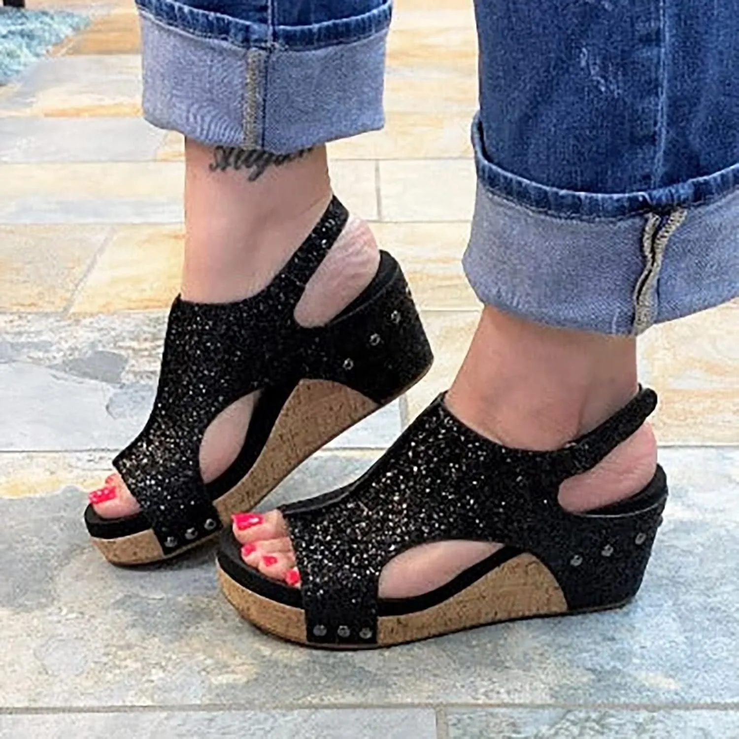 Womenyiaor Wedge Sandals for Women, Women's Platform Sandals Wedge Heel Sandals Ankle Strap Open Toe Sandals Casual Summer Dressy Espadrilles Wedges Shoes Ladies Sandals