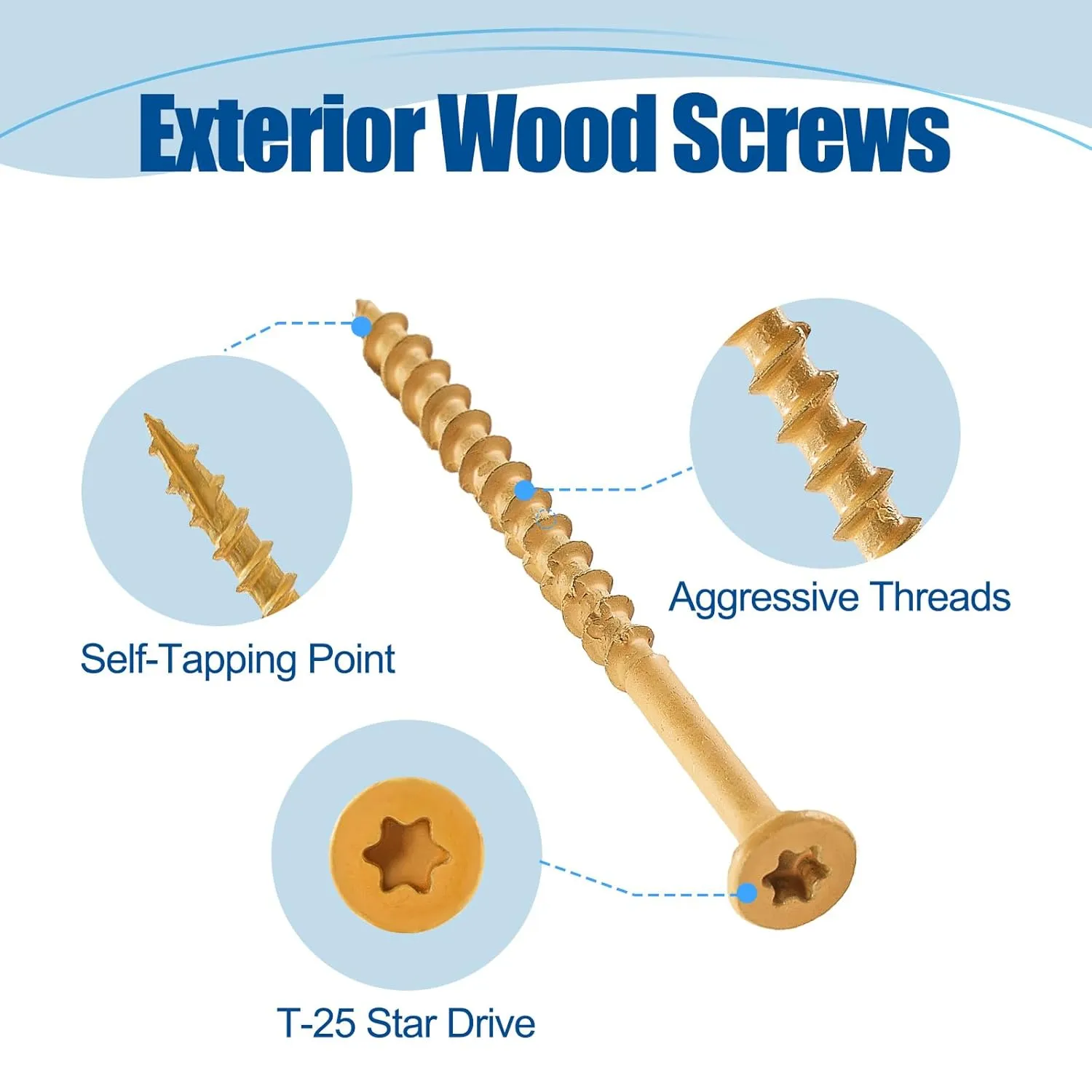 Wood Screws #8×2", 300 Pcs, Deck Screws, Rust Resistant, Exterior Epoxy Coated, Outdoor Decking Screws, Torx/Star Drive Head Deck Screw, 2 Pcs T25 Star Bit Included, Tan