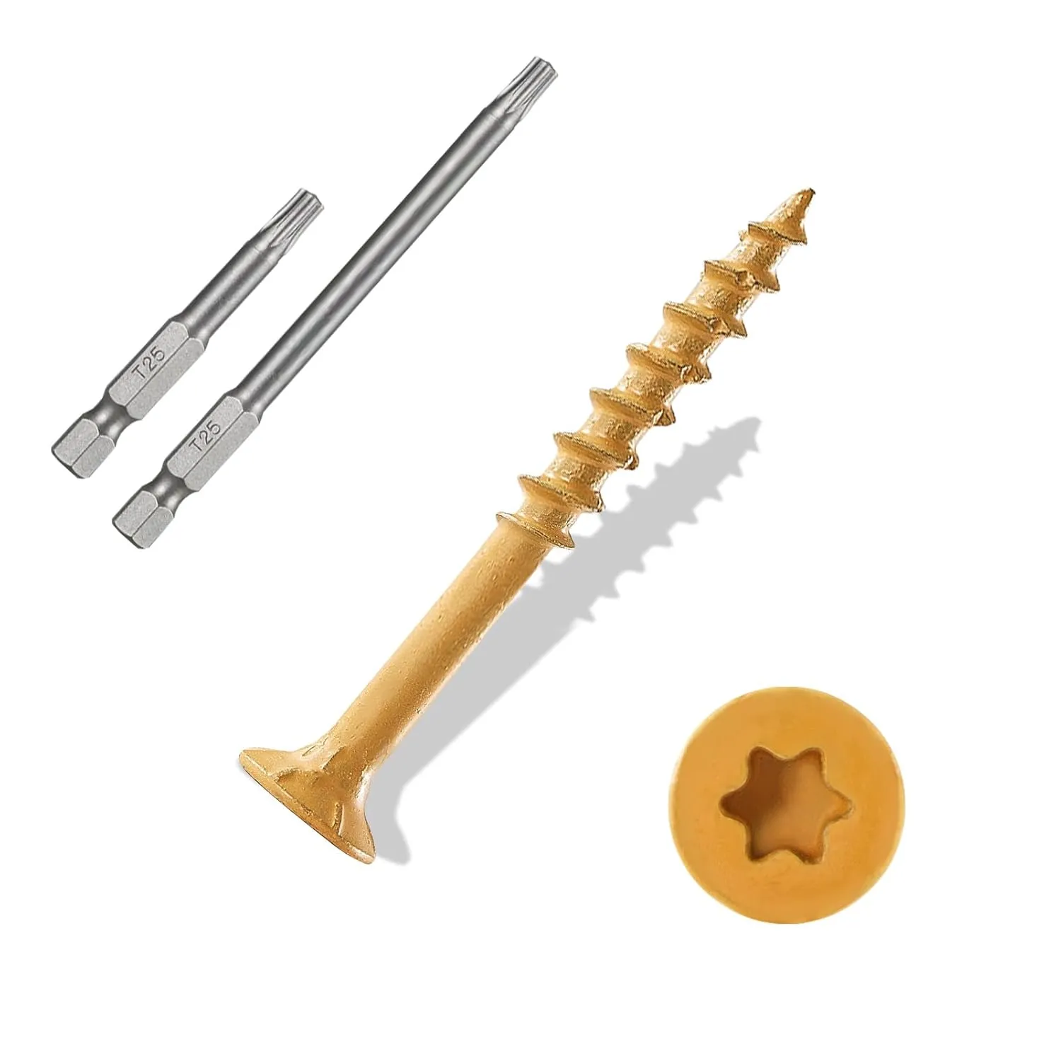 Wood Screws #8×2", 300 Pcs, Deck Screws, Rust Resistant, Exterior Epoxy Coated, Outdoor Decking Screws, Torx/Star Drive Head Deck Screw, 2 Pcs T25 Star Bit Included, Tan