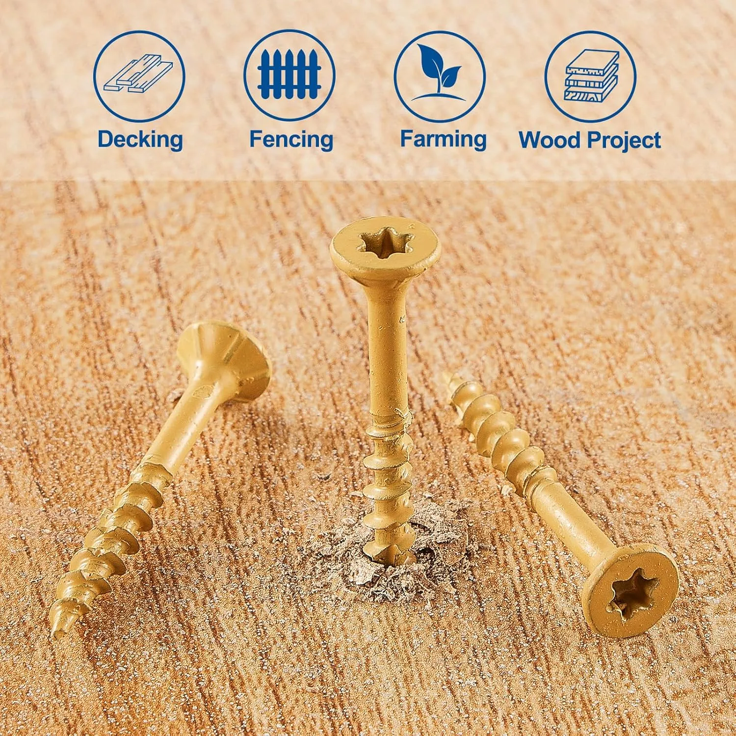Wood Screws #8×2", 300 Pcs, Deck Screws, Rust Resistant, Exterior Epoxy Coated, Outdoor Decking Screws, Torx/Star Drive Head Deck Screw, 2 Pcs T25 Star Bit Included, Tan